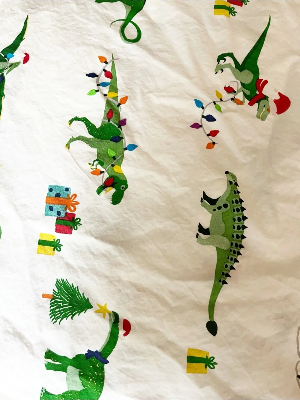 Pottery Barn Kids two piece set toddler dinosaur Christmas sheets